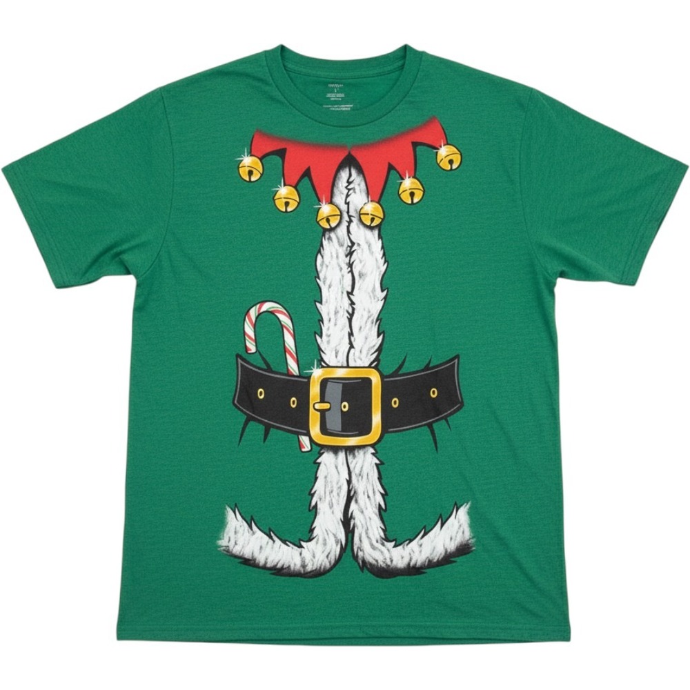 Holiday Time Little Helper Elf T-Shirt Green S Mens Graphic Tee Christmas NEW